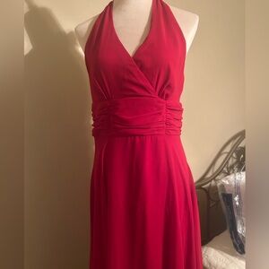 Connected Apparel Red Ruched Halter Sundress